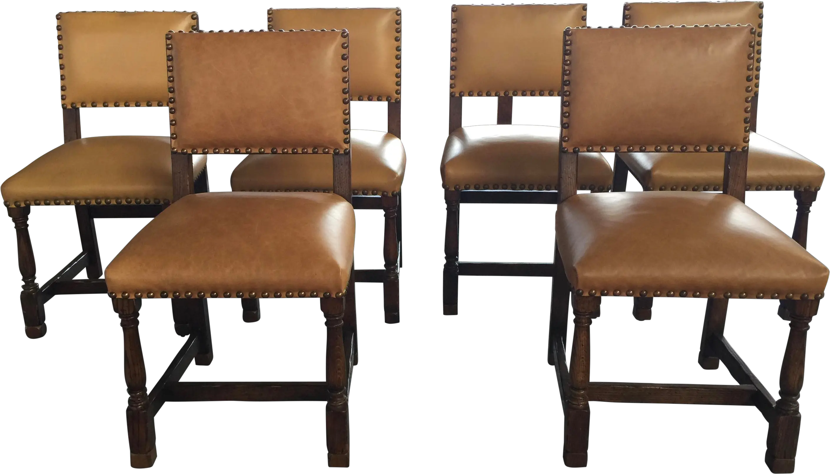 6 Leather And Wood Dining Chairs With Nail Head Trim Leather Nailhead Dining Chairs Png Nail Head Png