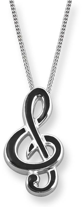 Fine Enamels Silver Treble Clef Necklace Black Locket Png Treble Clef Png