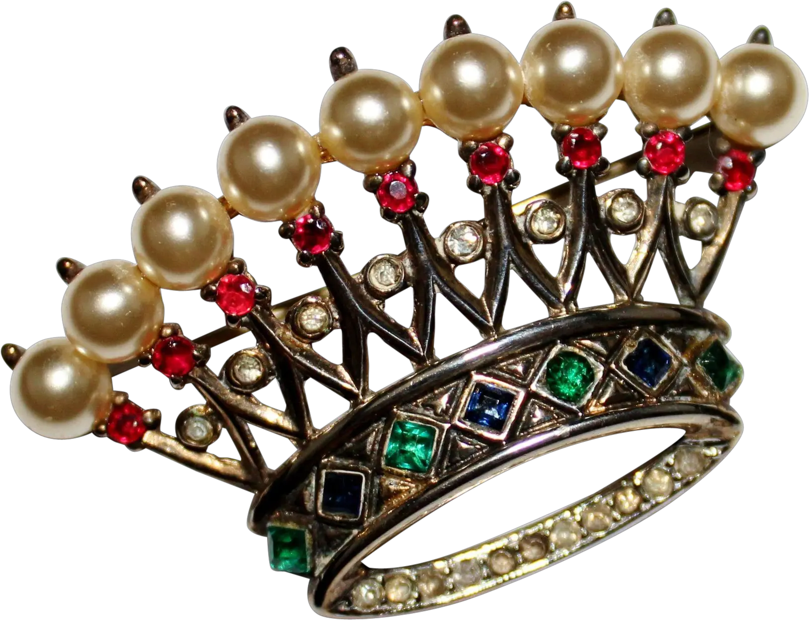 Vintage Trifari Sterling Crown Brooch 1945 Rhinestones Solid Png Tiara Transparent