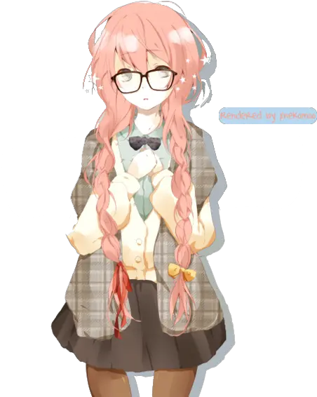 Pin Anime Girl With Braids Pink Hair Png Anime Glasses Png