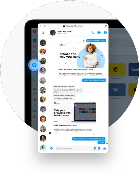 Messengers In The Sidebar Whatsapp Facebook Messenger Opera Browser Messenger Png Facebook Messenger Logo Png