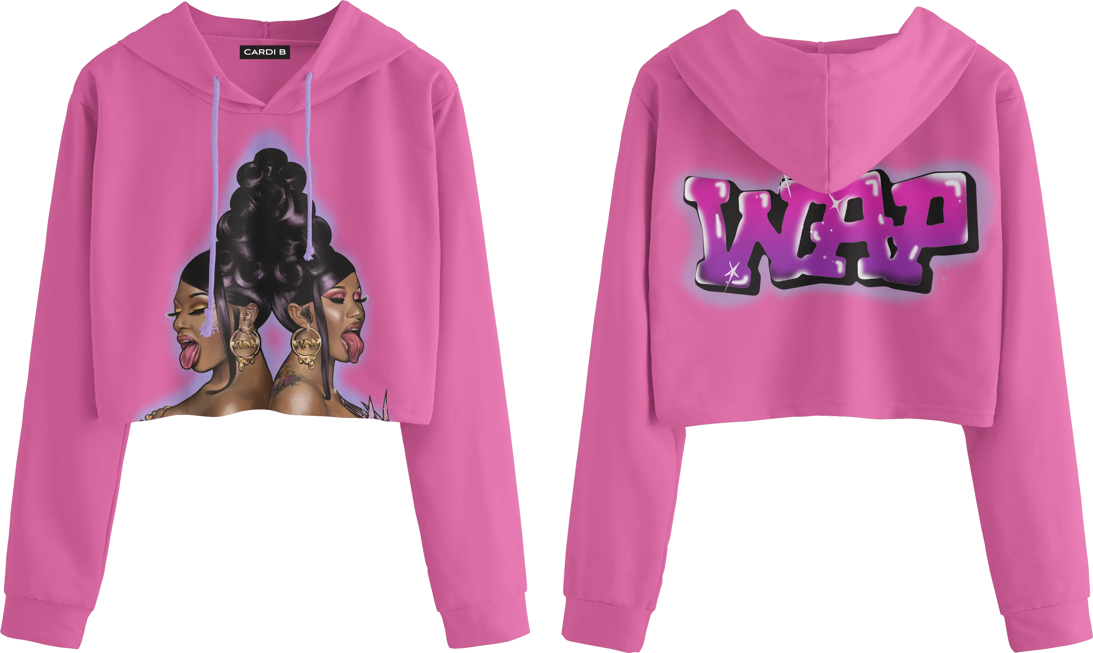 Wap Air Brush Crop Top Hoodie Pink Digital Single Long Sleeve Png Cardi B Transparent