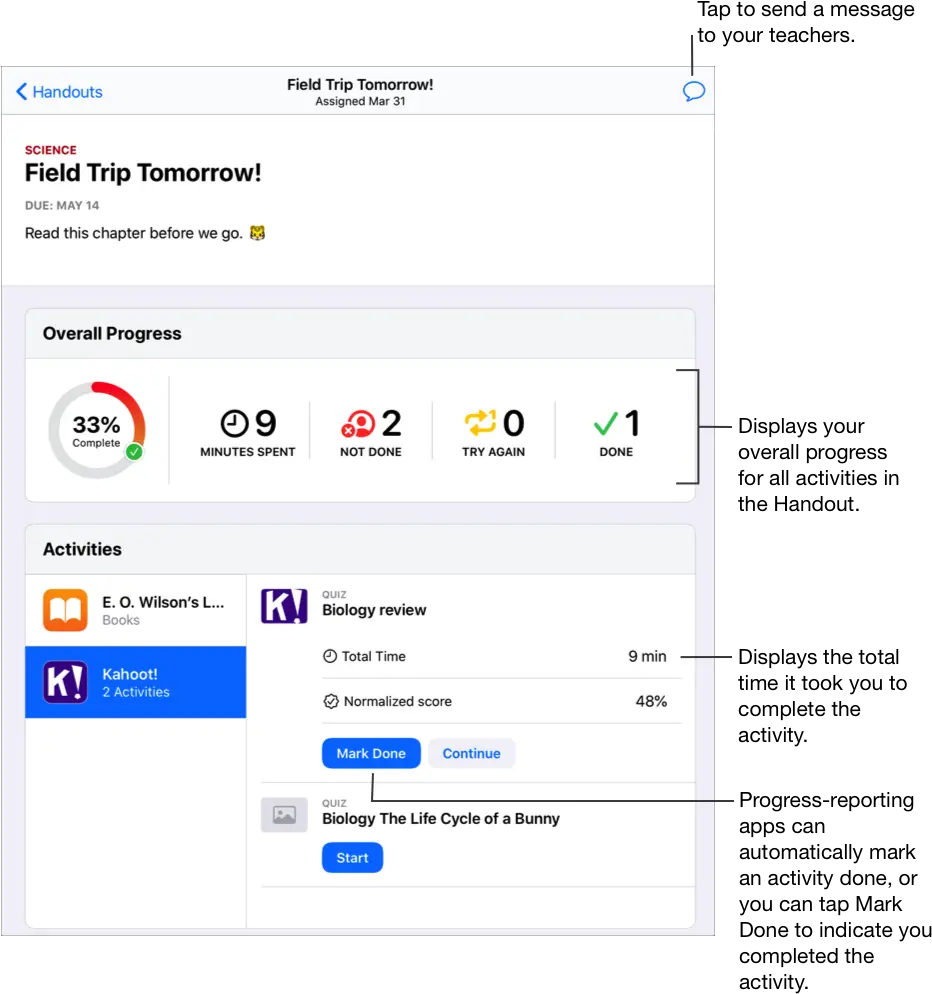 Start And Submit Activities In Schoolwork Apple Support Technology Applications Png Kahoot Png