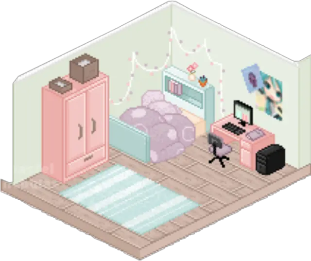 Download Hd Clip Art Freeuse Library Bedroom Room Chibi Kawaii Bedroom Drawing Png Bedroom Png