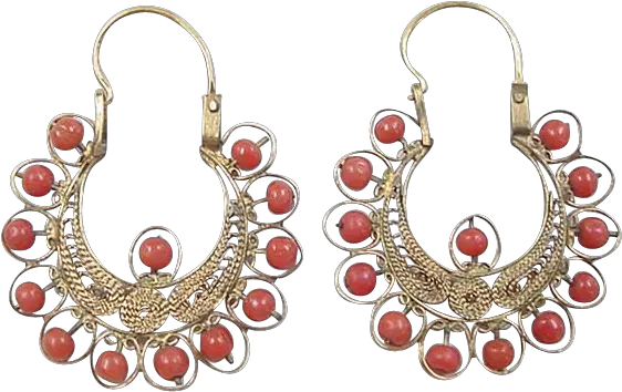 Download Victorian 21k Gold Red Coral Corundum Png Hoop Earrings Png