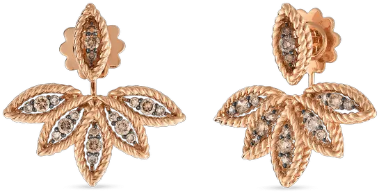 Brown Diamond Stud Earring With Fan Jackets Earring Png Gold Earring Png