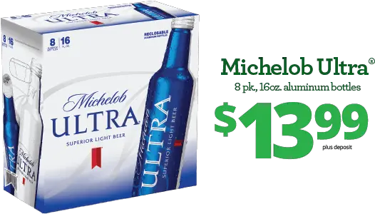 Michelob Ultra 8 Pack 16 Oz Michelob Ultra 16 Oz Aluminum Bottle Png Michelob Ultra Png