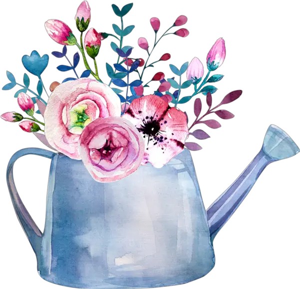 Download Hd Fleurs Flores Flowers Bloemen Png Card Watercolor Watering Can With Flowers Floral Clipart Png