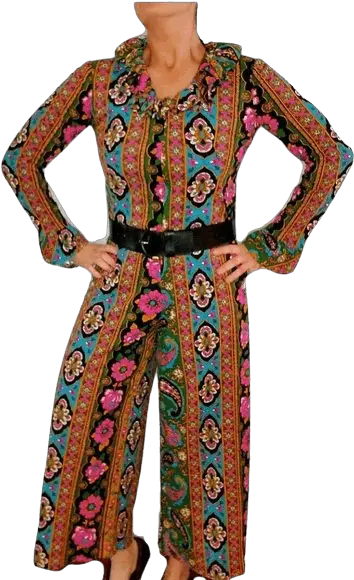 70u0027s Retro Cropped Long Sleeve Floral Paisley And Flannel Jumpsuit By Handmade Png Feel The Piece Icon