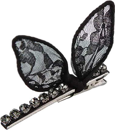 Black Bunny Ears Lace And Crystal Hair Clip Butterfly Png Bunny Ears Transparent