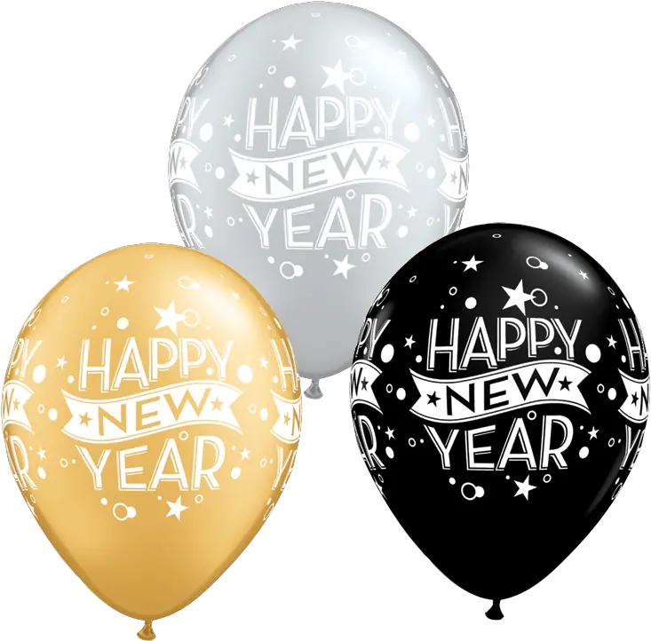 Download Happy New Year Silver Gold U0026 Black Latex Balloons Transparent Happy New Year Balloons Png Happy New Year Transparent Background