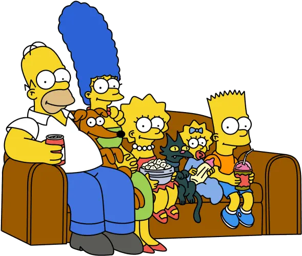 Marge And Homer Simpson Address The Media Simpsons Family On Couch Png Homer Simpson Transparent