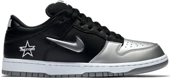 Steals Gallery U2013 Dropout Supreme X Nike Sb Dunk Low Black Metallic Silver Png Nike Sb Reflective Icon Hood