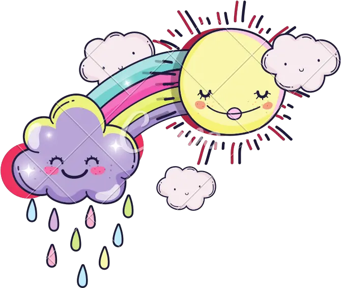 Happy Sun With Rainbow And Cute Clouds Icons By Canva Cartoon Png Happy Sun Png