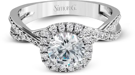 Simon G Modern Classic Engagement Ring Round Diamond With Halo And Side Stones Png Diamond Ring Png