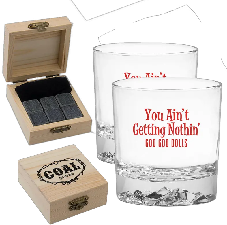 Ainu0027t Getting Nothin Whiskey Glasses U0026 Box Of Coal Set Barware Png Whiskey Glass Png