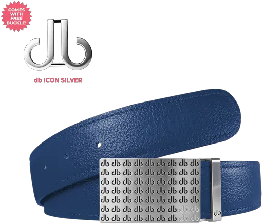 Blue Full Grain Leather Belt With Whiteblack Db Repeat Buckle Solid Png Icon Belts