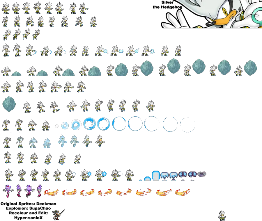 Hyper Sonic Sprites Silver The Hedgehog Sprite Sheet Silver Sprite Sheet Png Silver The Hedgehog Png