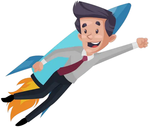 Premium Businessman Flying With Rocket Fictional Character Png Sky Background Png