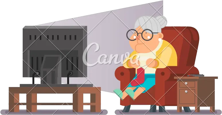 Old Lady Watching Tv Sit Armchair Icons By Canva Grandma Watching Tv Clipart Png Old Lady Png