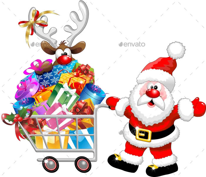 Santa And Reindeer Cartoon With Christmas Shopping Christmas Shopping Png Santa And Reindeer Png