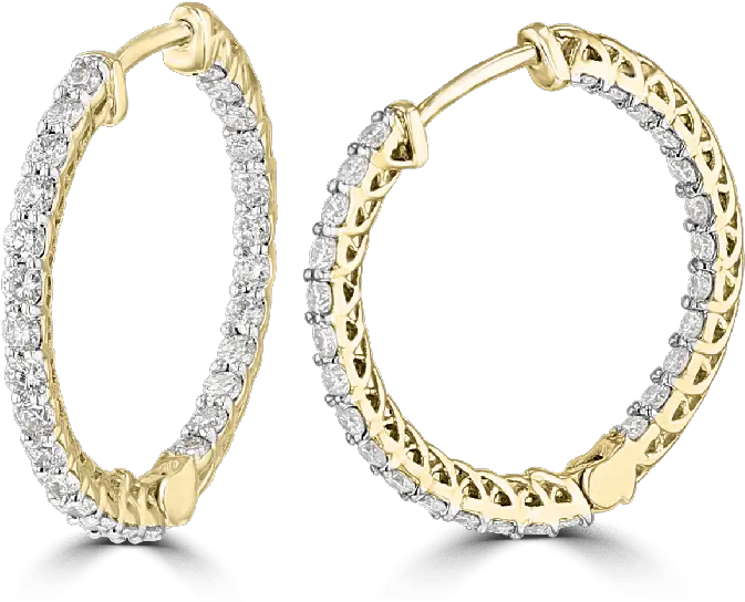 14kt Yellow Gold 1 Ctw Diamond Trellis Solid Png Hoop Earrings Png