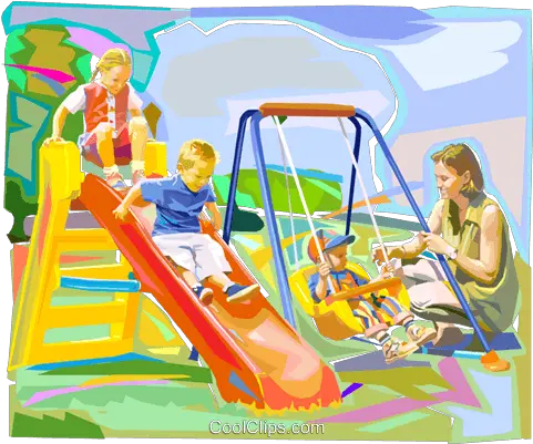 Mother Playing With Children Swings Royalty Free Vector Playground Slide Png Children Playing Png