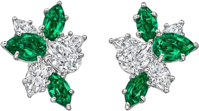 Winston Cluster Emerald And Diamond Earrings Harry Emerald Png Diamond Transparent