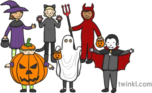 6 Trick Or Treating Children Illustration Twinkl Cartoon Png Trick Or Treat Png