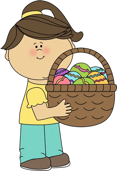 Girl Holding A Big Easter Basket Clip Art Girl Holding A Girl With Easter Basket Clipart Png Easter Basket Png