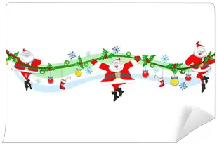 Wall Mural Creative Green Wave With Dancing Santa Clauses Cartoon Dancing Christmas Banner Png Dancing Santa Icon