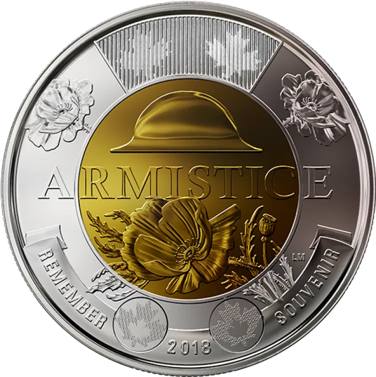 2018 Canadian 2 Armistice 100th Anniv Remembrance Non Coloured Poppy Toonie Coin Brilliant Uncirculated 2 Dollars 2018 Armistice Png Money Roll Png