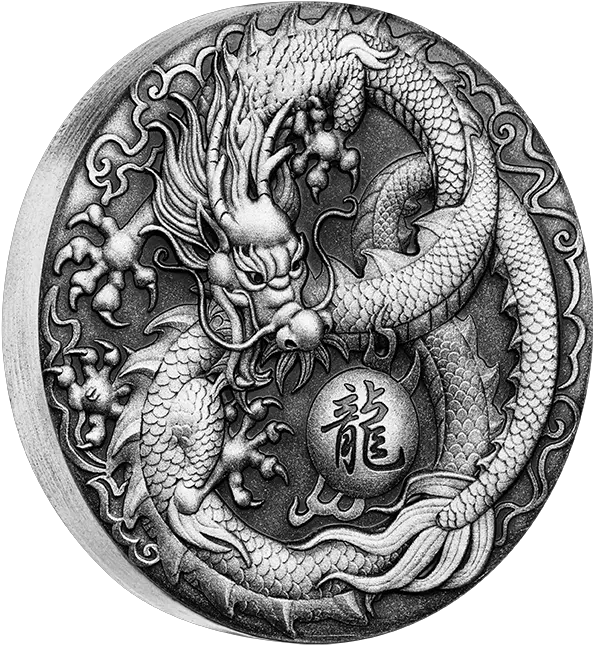 Dragon 2017 2 Oz Pure Silver Antiqued Coin Tuvalu The Silver Coin Dragon Png Witcher 3 Swirl Icon