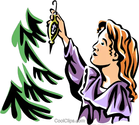 Girl Hanging A Christmas Ornament Royalty Free Vector Clip For Women Png Hanging Christmas Ornaments Png