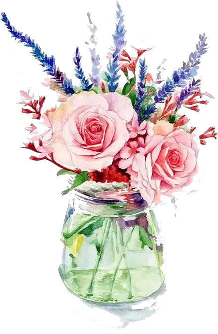 Garden Roses Vase Flower Watercolor Painting Pink Flowers Flower In Vase Painting Png Garden Flowers Png