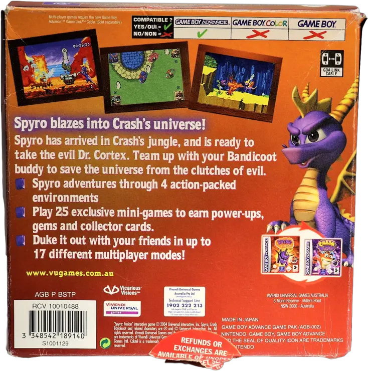 Spyro Fusion Boxed For Gameboy Advance Complete Huguenot Flatwater James River Park System Png Nes Cartridge Icon