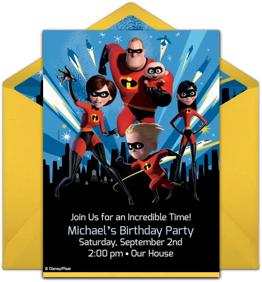 Free Incredibles 2 Cityscape Online Invitation Punchbowlcom Incredibles Png Incredibles Transparent