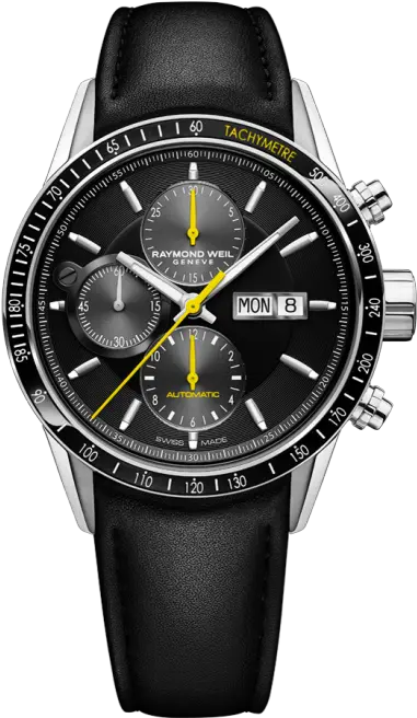 Menu0027s Black Yellow Chronograph Leather Watch Freelancer Raymond Weil Raymond Weil 7731 Stc 20021 Png Watch Hand Png