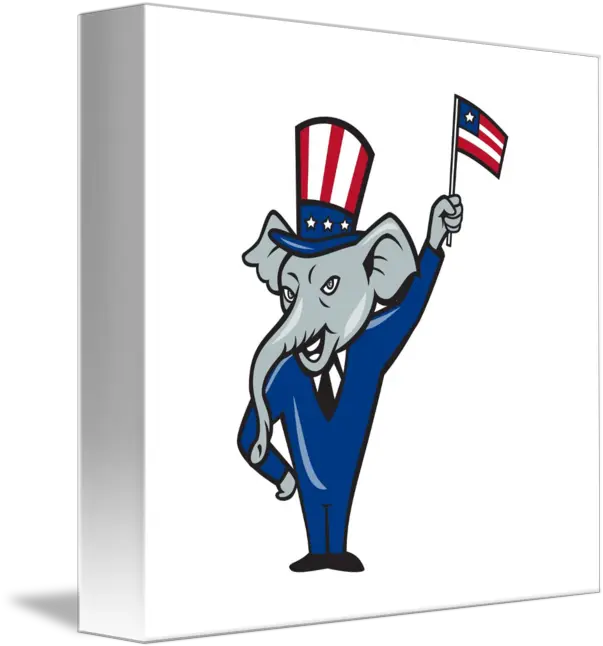 Republican Mascot Elephant Waving Us Flag Cartoon By Aloysius Patrimonio Republican Party Png Us Flag Transparent Background