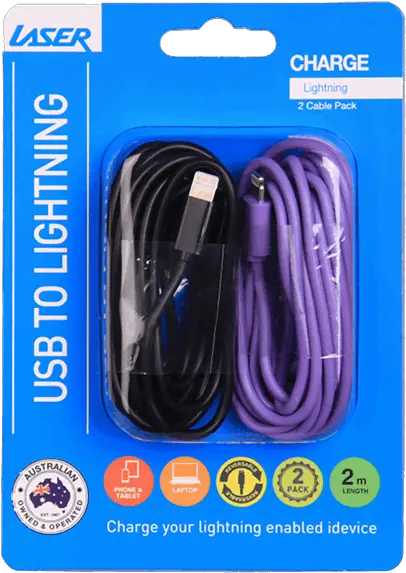 Laser Lightning Cable 2 Pack Black U0026 Purple Networking Cables Png Purple Lightning Png