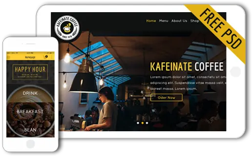 Kafeinate Free Coffeeshop Logo One Page Ui Designs Coffee Shops Png Coffee Shop Logo