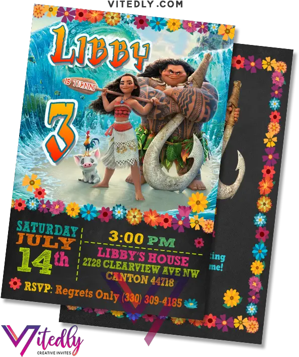 Moana Invitation With Free Thank You Card Moana And Hay Hay From Moana Png Moana Characters Png