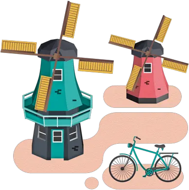 Cities By Jing Zhang Via Behance City Illustration Bicycle Png Dutch Windmill Icon