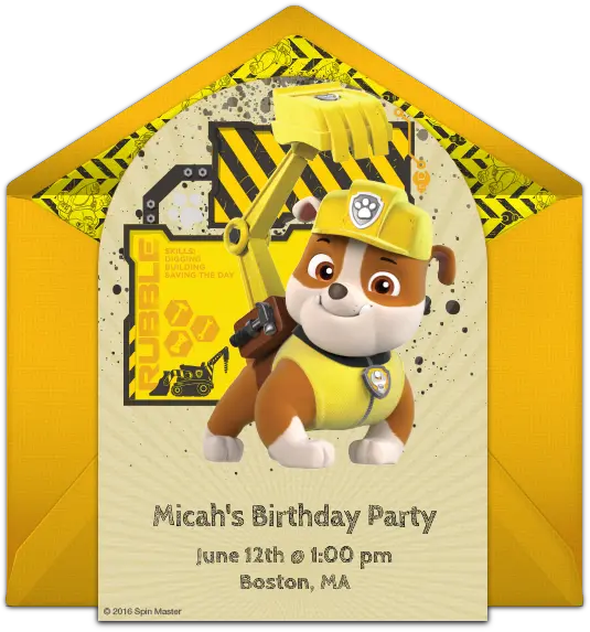 Paw Patrol Rubble Online Invitation Paw Patrol Rubble Birthday Invitation Png Rubble Png