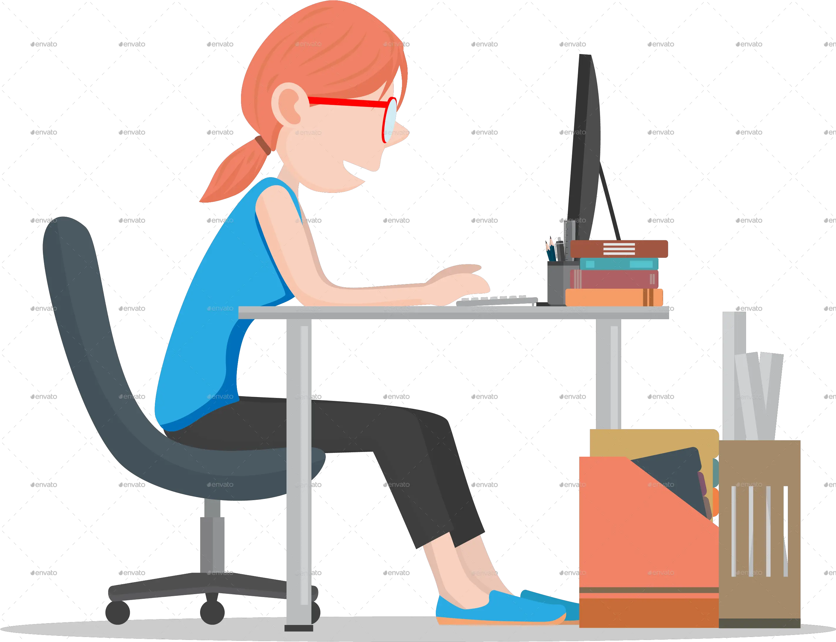 Download Hd Office Clipart Desk Computer Desk Office Worker Cartoon Png Transparent Desk Transparent Background