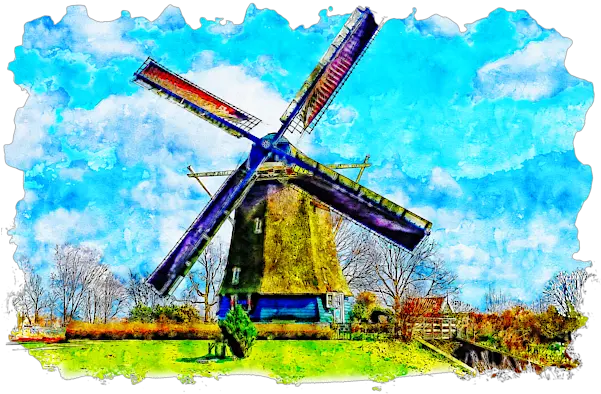 Dutch Windmills Watercolor Drawing Kids T Shirt For Sale By Windmill Png Dutch Windmill Icon