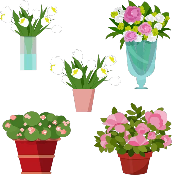 Flower Vase Collection Vector Flowers Floral Flower Vase Clipart Png Hd Flowers Png Vector