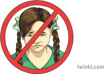 No Pigtails Sign Sad Girl Braids Ks2 Illustration Twinkl Png Sad Girl Png