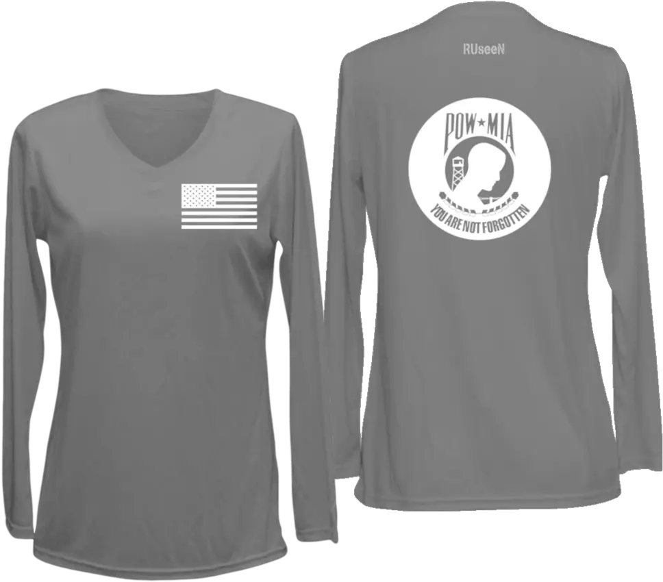 Womenu0027s Reflective Long Sleeve Shirt Powmia Women Long Sleeve Shirt Front Back Png Pow Mia Logo