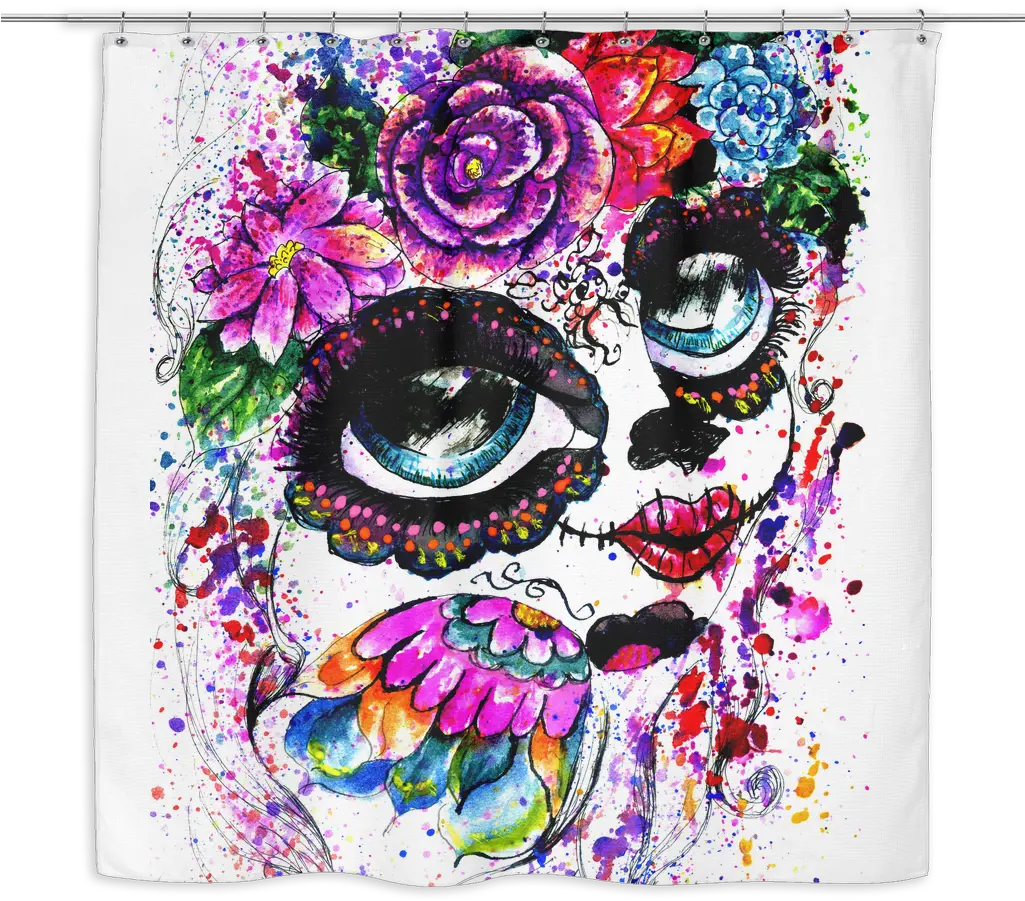 Download Sugar Skull Watercolor Girl Shower Curtain Water Color Sugar Skull Png Sugar Skull Png